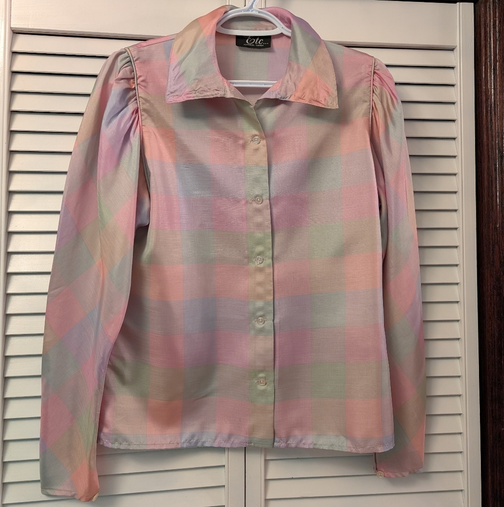 Vintage Pastel Plaid Button-Down Shirt